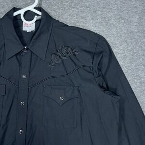 VTG Ely Diamond Western Pearlsnap Shirt Mens XL Black Rose Embroidered cattleman